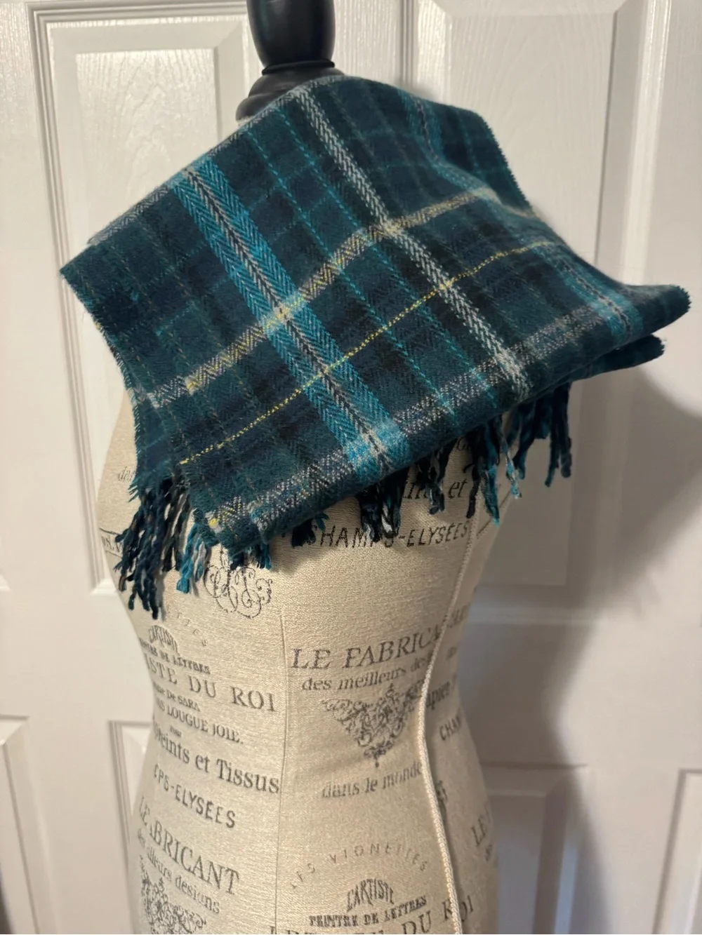 H&M Classic Teal Plaid Acrylic Scarf